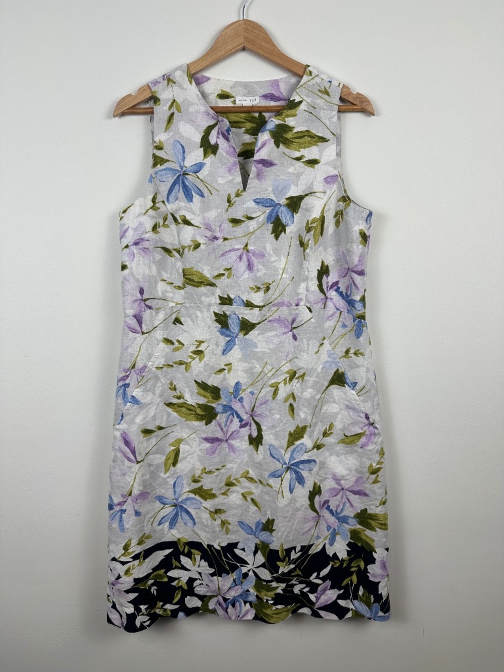J Jill Love Linen Floral Shift Dress Blue Purple Green Small